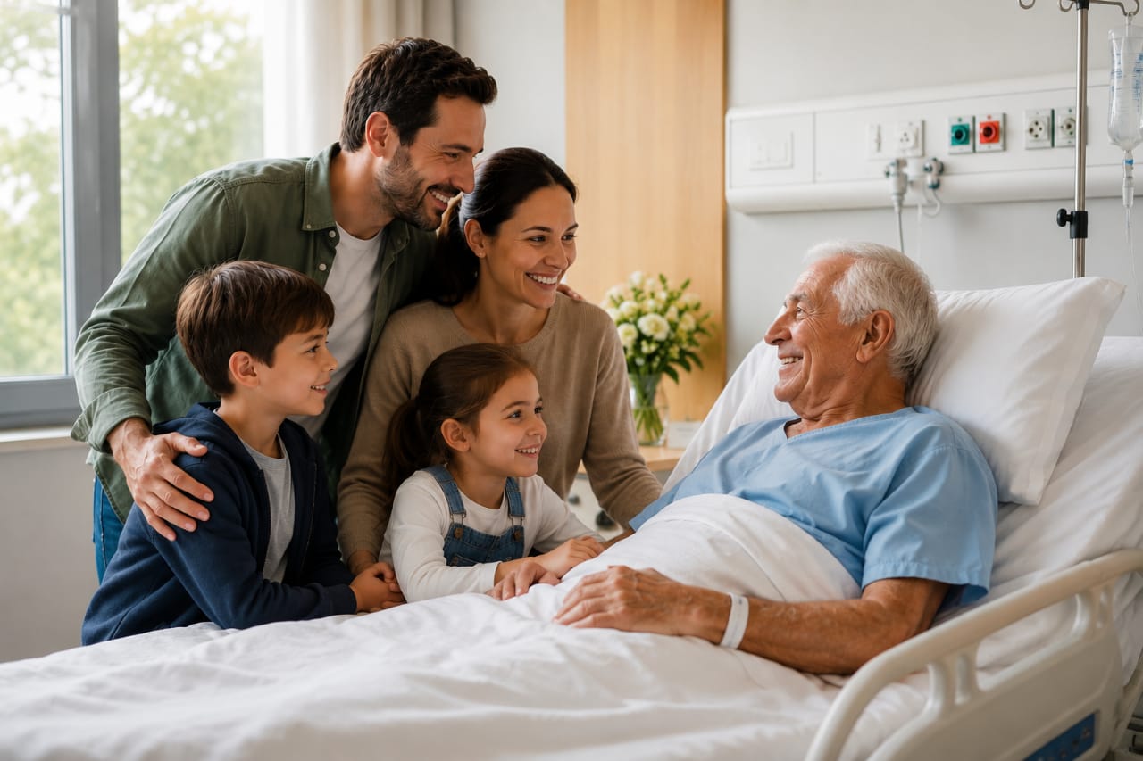 Familia visitando a su ser querido